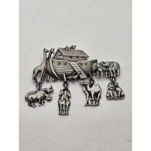 Noah's Arc dangle charms Camel rhino Lions vintage JJ brooch Pin